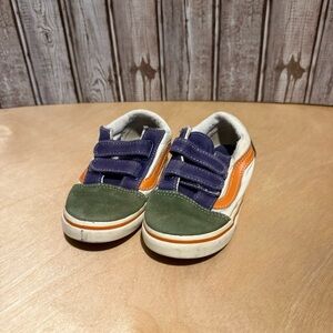 Vans Old Skool Toddler Sneakers Size 9 Velcro Green Orange Kids Shoes